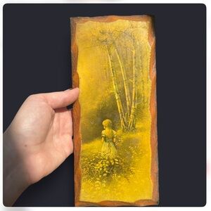 Andres Orphina Yellow Vintage-Style Girl in Meadow Wall Art Plaque